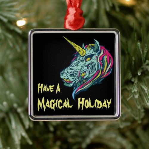 Zombie Unicorn Horror Metal Ornament