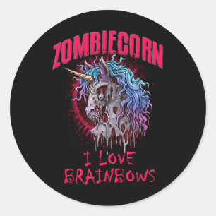 Zombie Unicorn I Love Brainbows Punk Gothic Goth H Classic Round Sticker