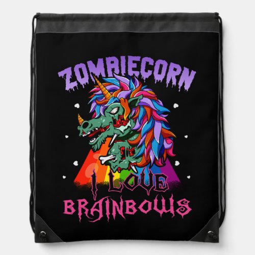 Zombie Unicorn I Love Brainbows Punk Gothic Goth H Drawstring Bag