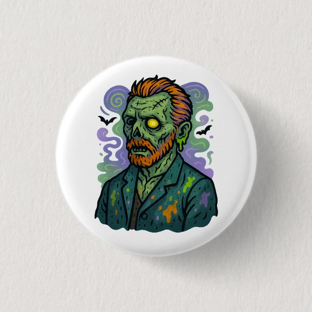 Zombie Van Gogh – Cartoon Comic Parody Button (Front)