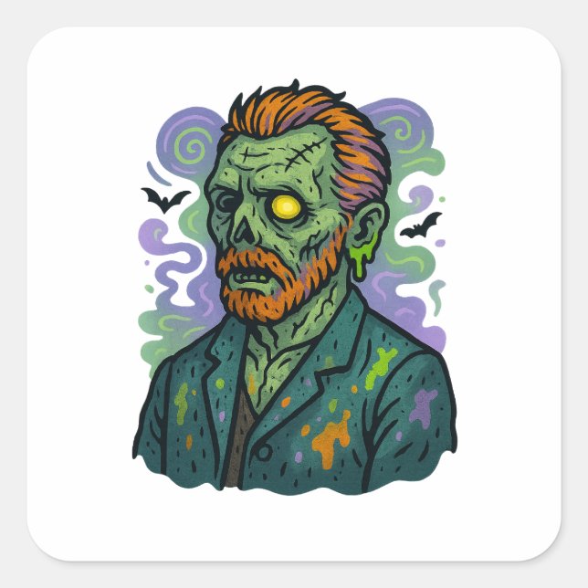 Zombie Van Gogh – Cartoon Comic Parody Square Sticker (Front)