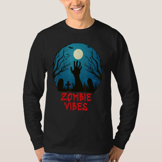 Zombie Vibes Moonlit Graveyard  Scary Kids Boys Ad T-Shirt (Front)