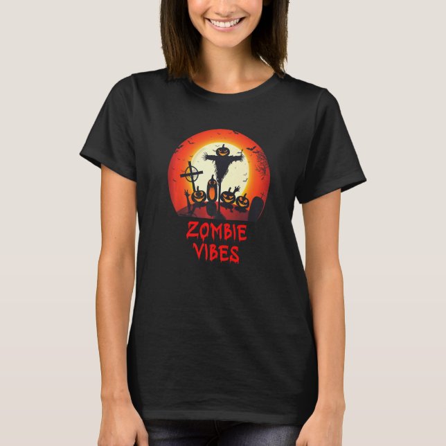Zombie Vibes Moonlit Graveyard  Scary Kids Boys Ad T-Shirt (Front)