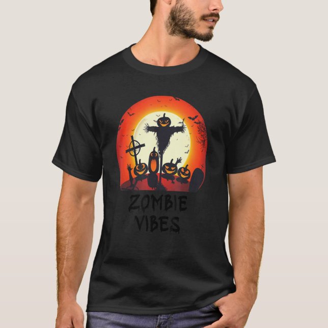 Zombie Vibes Moonlit Graveyard  Scary Kids Boys Ad T-Shirt (Front)