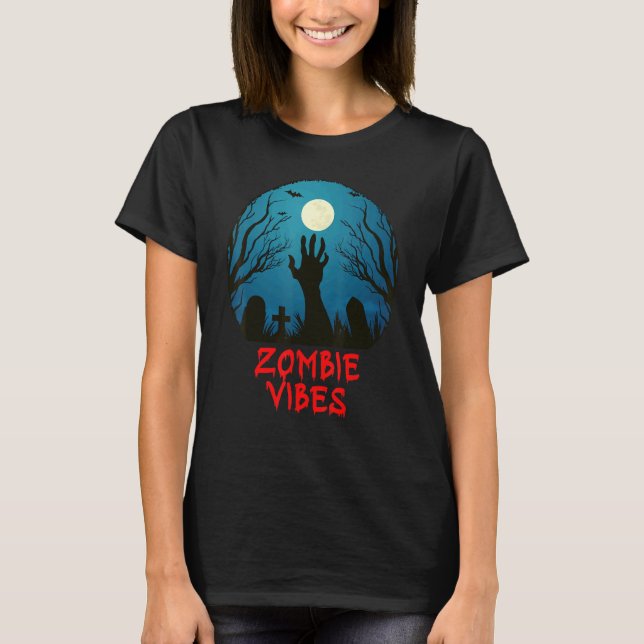 Zombie Vibes Moonlit Graveyard  Scary Kids Boys Ad T-Shirt (Front)