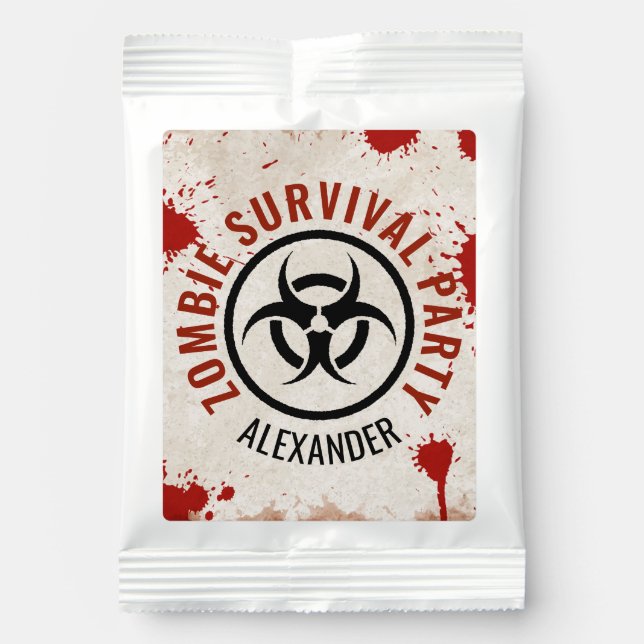 Zombie virus birthday party with blood stains margarita drink mix (Front)
