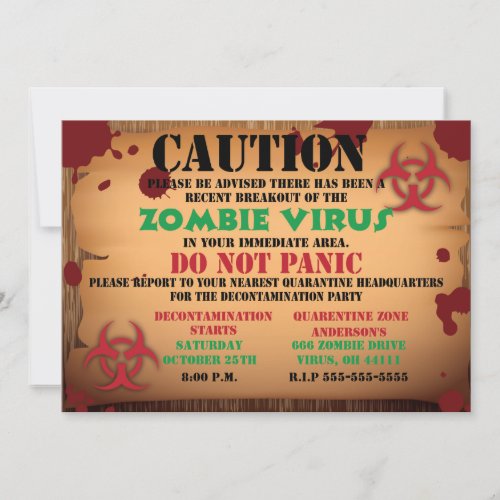 Zombie Virus Halloween Party Invitation