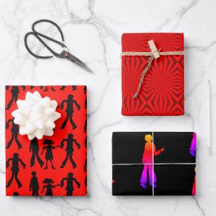 Zombie Walking Dead Black Red Wrapping Paper Sheets