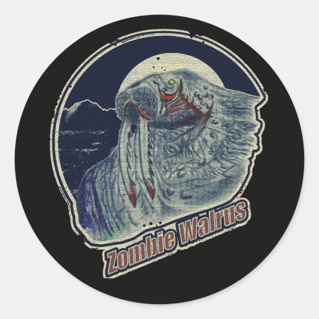 Zombie Walrus R Classic Round Sticker (Front)
