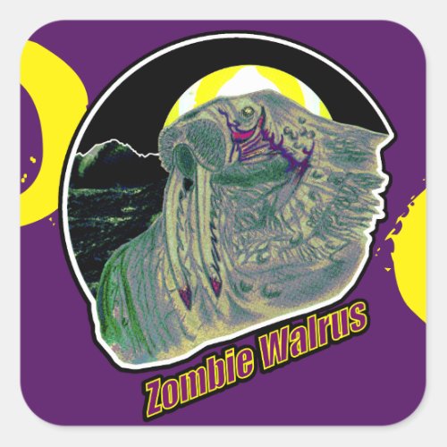 Zombie Walrus YellowPurple on Purple Square Sticker