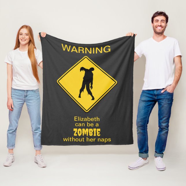 Zombie Warning Halloween Fleece Blanket (In Situ)
