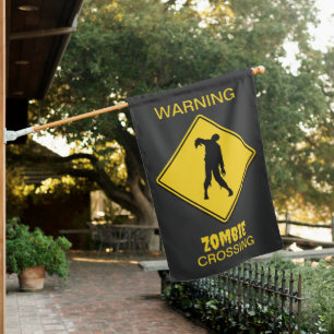 Zombie Warning Halloween House Flag