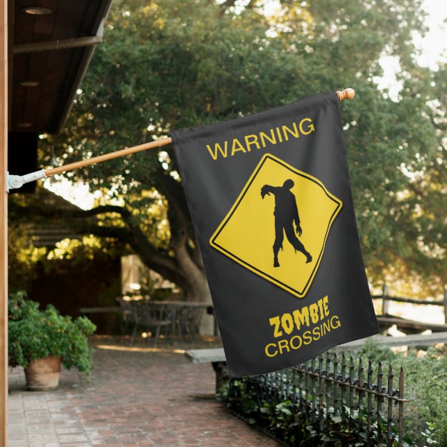 Zombie Warning Halloween House Flag (In SItu)
