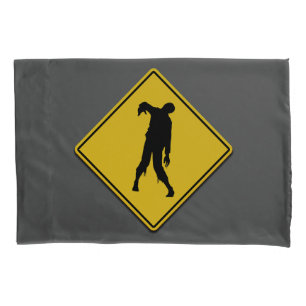 Zombie Warning Halloween Pillow Case