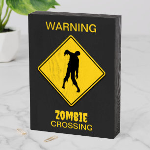 Zombie Warning Halloween Wooden Box Sign