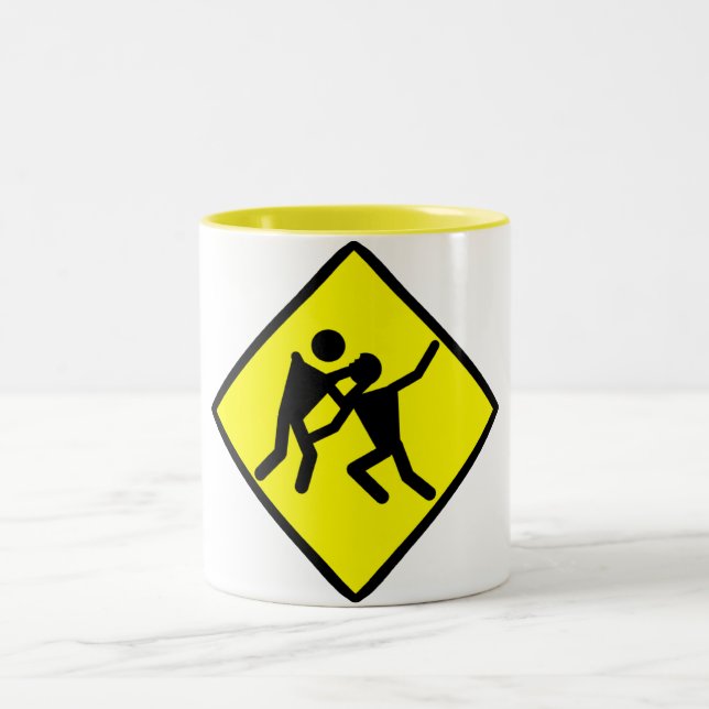 Zombie Warning Road Sign Two-Tone Coffee Mug (Center)