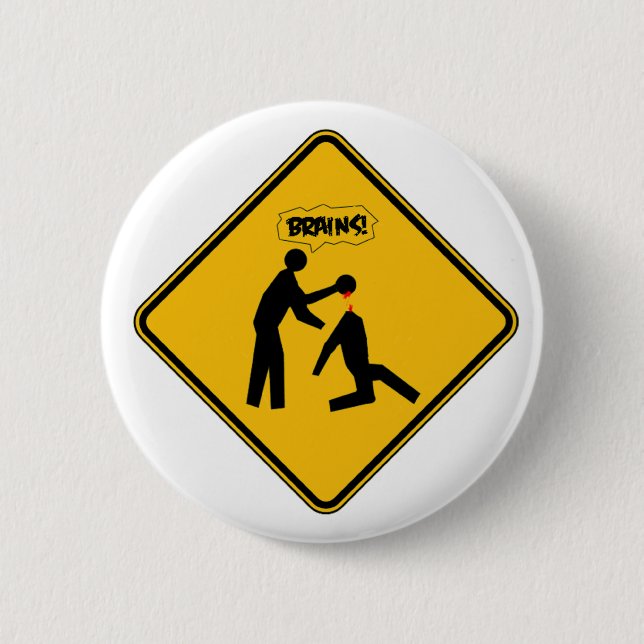 Zombie Warning Sign Button (Front)