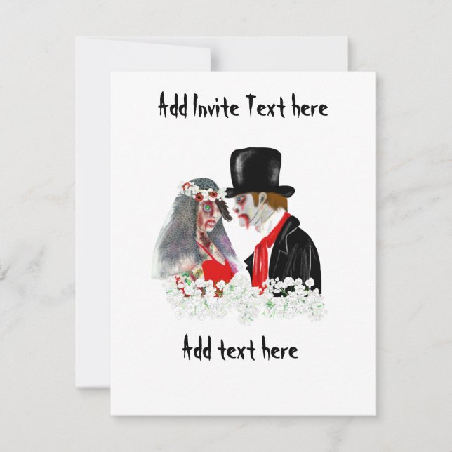 Zombie wedding bride and groom personalized invitation (Front)