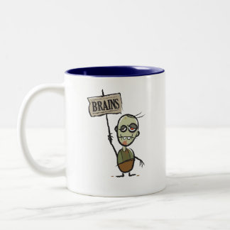 Zombie with Brains Sign Two-Tone Mug