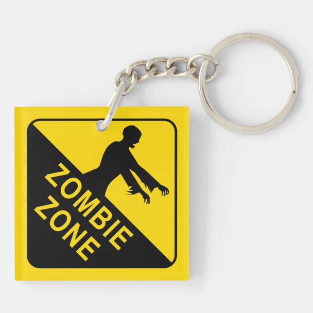Zombie - Zombie Zone Warning Sign key ring (Back)