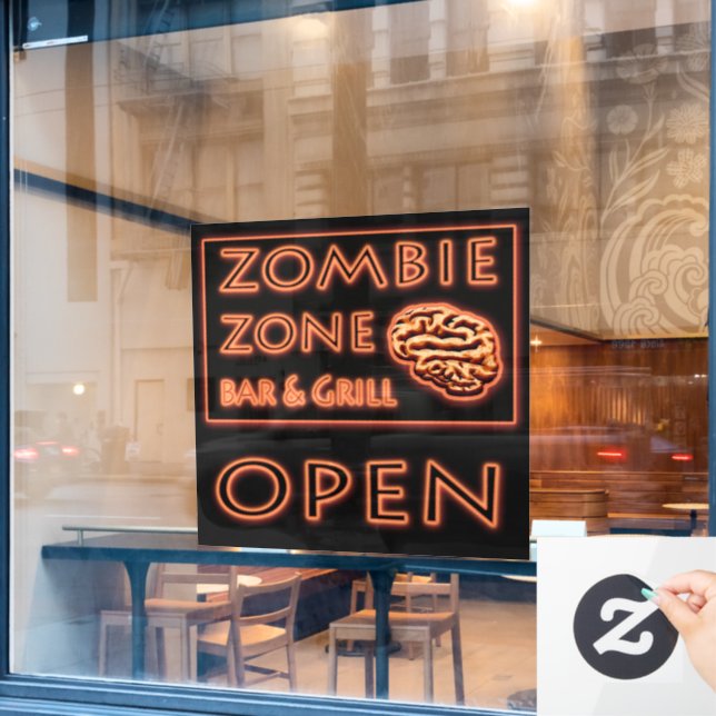 Zombie Zone Bar & Grill Open Sign Halloween (Cafe Window)