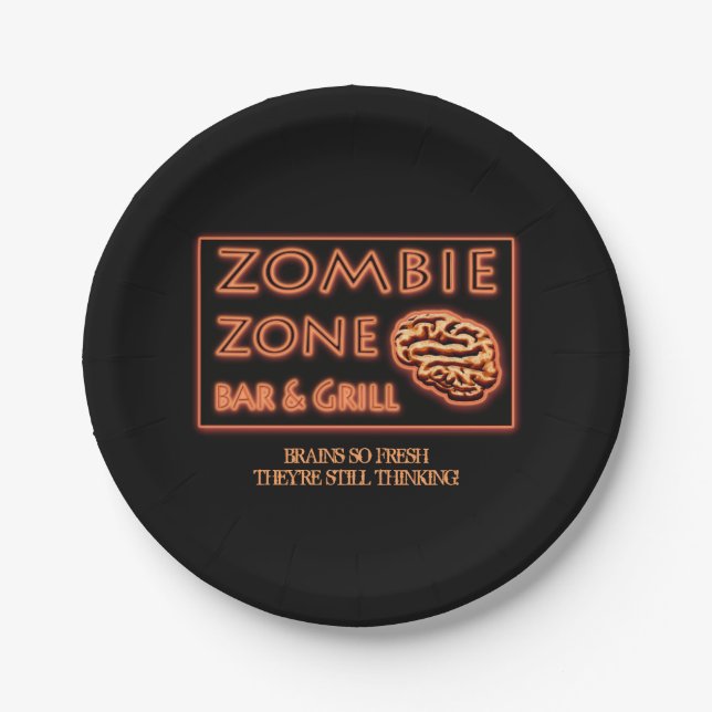 Zombie Zone Brains So Fresh They're Still Thinking Paper Plates (Front)