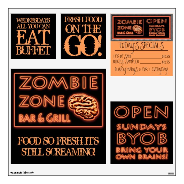 ZOMBIE ZONE FRESH FOOD ON THE GO Halloween Fun Wall Decal (Front)