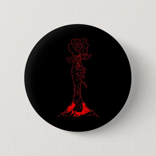 Zombiecore Aesthetic Zombie Hand Red Rose Skeleton Button (Front)