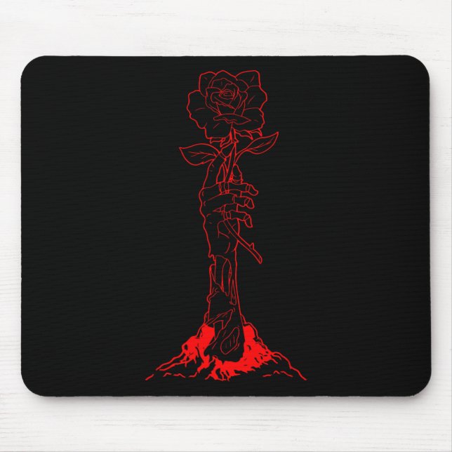 Zombiecore Aesthetic Zombie Hand Red Rose Skeleton Mouse Pad (Front)