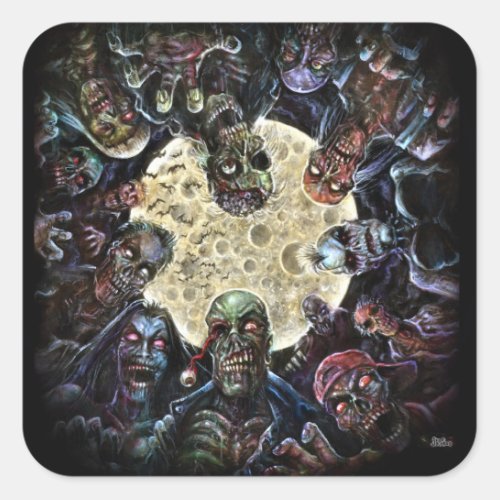 Zombies Attack Zombie Horde Square Sticker