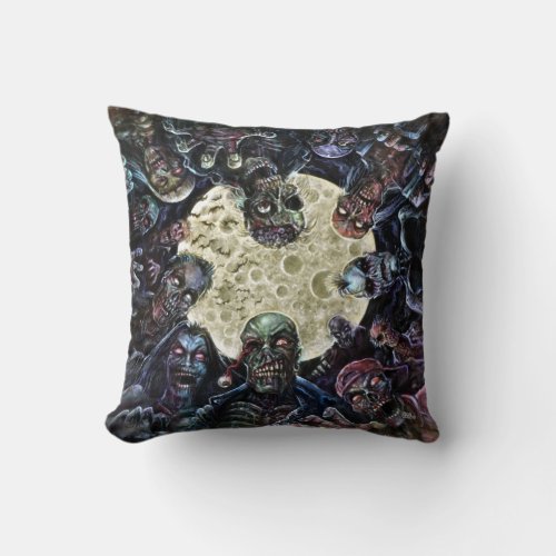Zombies Attack Zombie Horde Throw Pillow