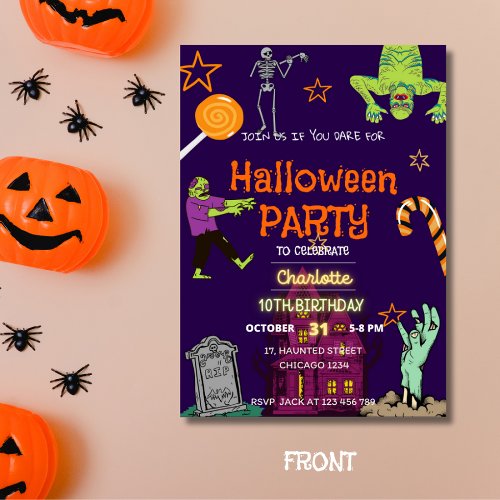 Zombies Birthday Halloween Party Spooky Invitation