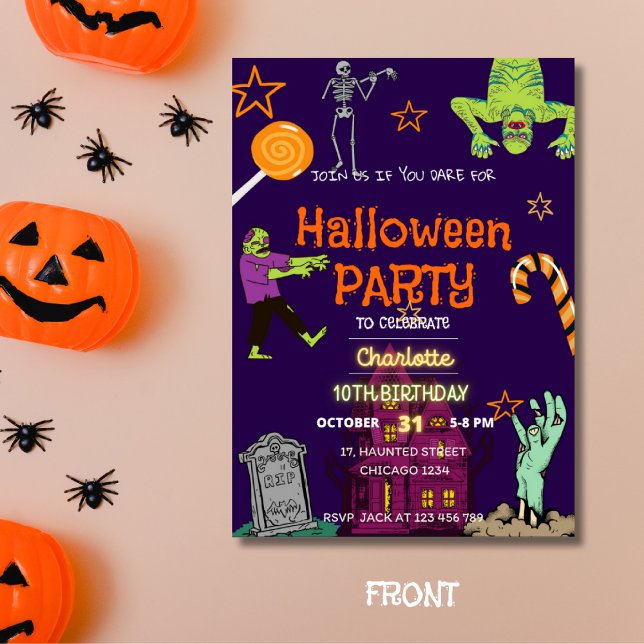 Zombies Birthday Halloween Party Spooky Invitation (Zombies Birthday Halloween Party Spooky Invitation)