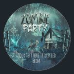 Zombies Birthday Party Fun Favor Classic Round Sticker<br><div class="desc">Zombies Birthday Party Fun Favor Stickers. Matching invitations available. ( zombie party type is removable. Just delete the object.)</div>