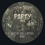 Zombies Birthday Party Fun Favor Classic Round Sticker<br><div class="desc">Zombies Birthday Party Fun Favor Stickers. Matching invitations available. ( zombie party type is removable. Just delete the object.)</div>