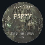 Zombies Birthday Party Fun Favor Classic Round Sticker<br><div class="desc">Zombies Birthday Party Fun Favor Stickers. Matching invitations available. ( zombie party type is removable. Just delete the object.)</div>