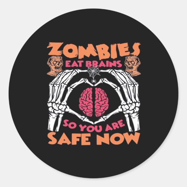 Zombies Eat Brains Classic Minimal Style Round Sticker (Front)
