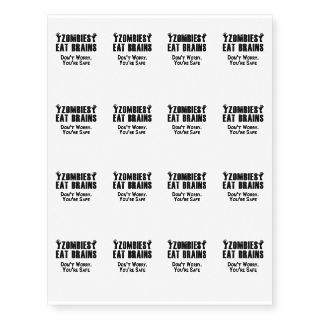 Zombies eat brains Funny halloween Temporary Tattoos (Front)