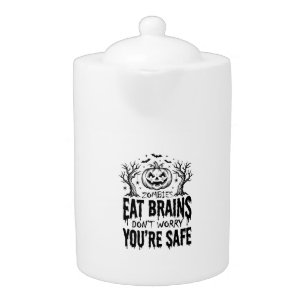 Zombies Eat Brains Funny Halloween Vector Design_1 Teapot