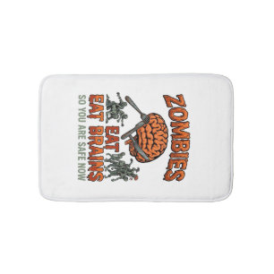 Zombies Eat Brains Halloween Brain Fork Knife_1 Bath Mat