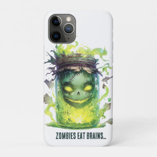 Zombies eat brains. Spooky Halloween Jar with Glow iPhone 11 Pro Case