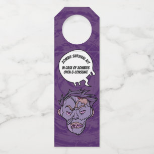Zombies Funny Halloween Booze Survival Kit Purple Bottle Hanger Tag