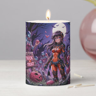 Zombies Hand-out Brains Halloween Trick or Treat Pillar Candle