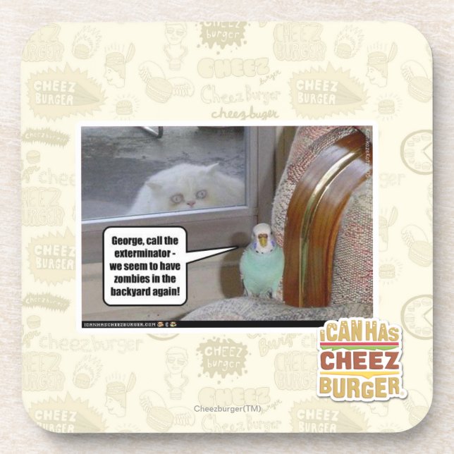 Zombies in the backyard drink coaster (Front)