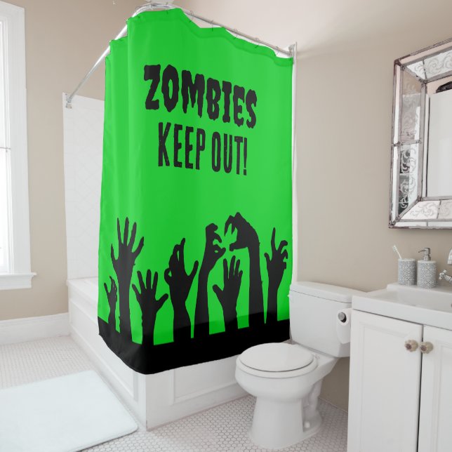 Zombies Keep Out Halloween Horror Movie Shower Curtain (In Situ)