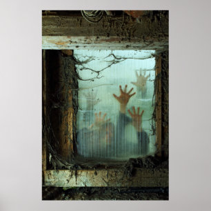 zombies outside a window poster