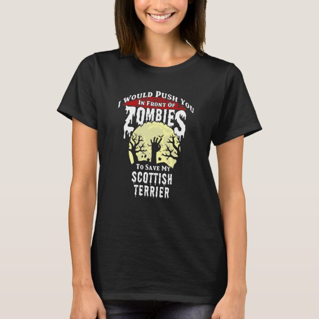Zombies Scottish Terrier Spooky Halloween T-Shirt (Front)