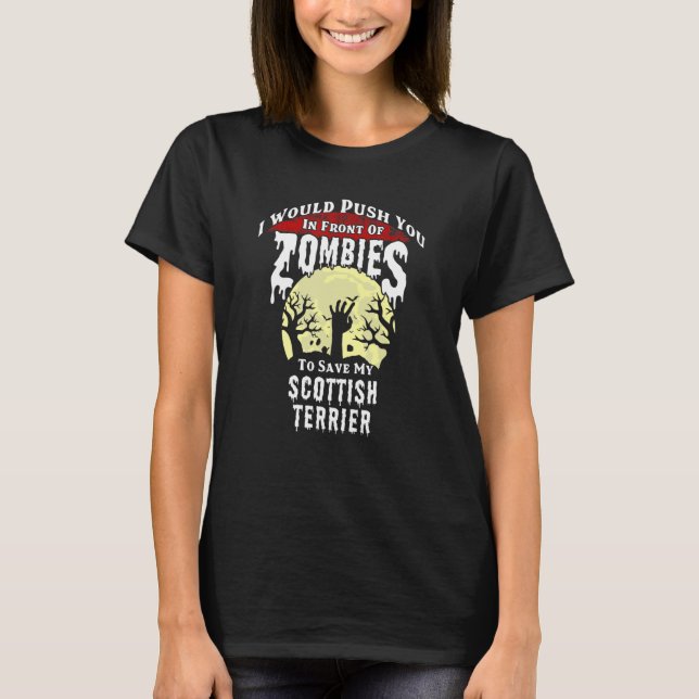 Zombies Scottish Terrier Spooky Halloween T-Shirt (Front)