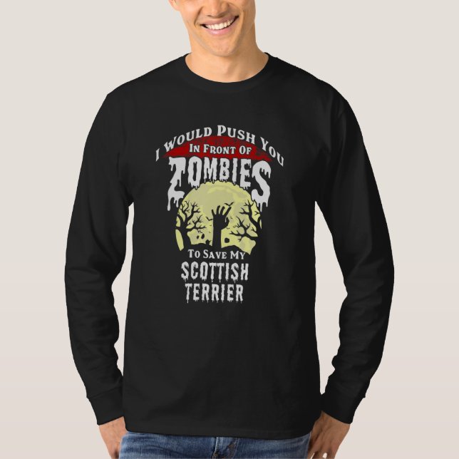 Zombies Scottish Terrier Spooky Halloween T-Shirt (Front)