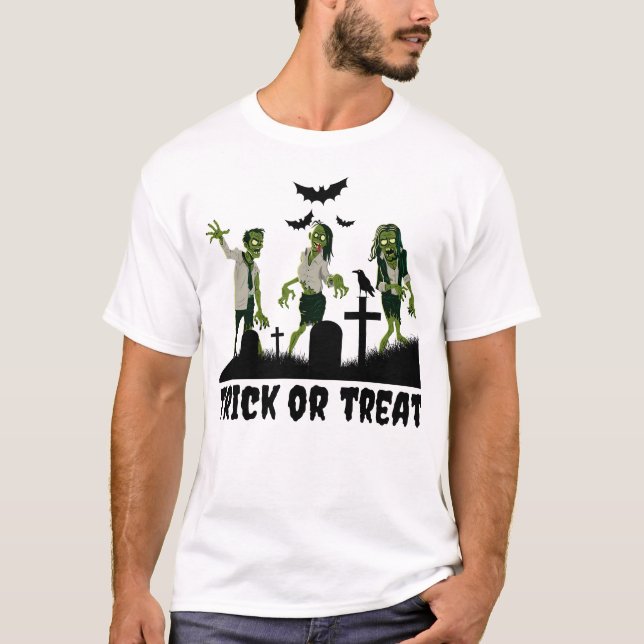 Zombies Trick or Treat Design T-Shirt (Front)